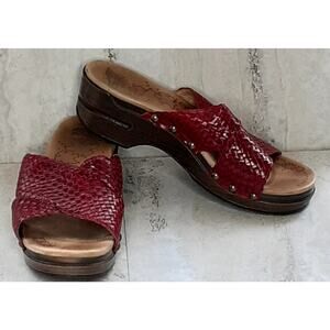 Dansko Red Leather Slide/Sandal Size 38 1.5 Inch Heel Made in Brazil